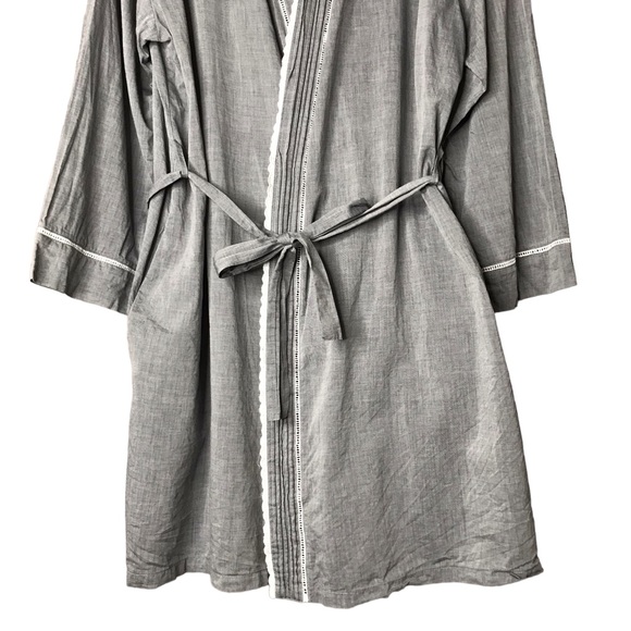 Large Eileen West Bathrobe Robe Sleepwear Lounge Cotton Lace Grey L/XL Bath - Picture 5 of 11